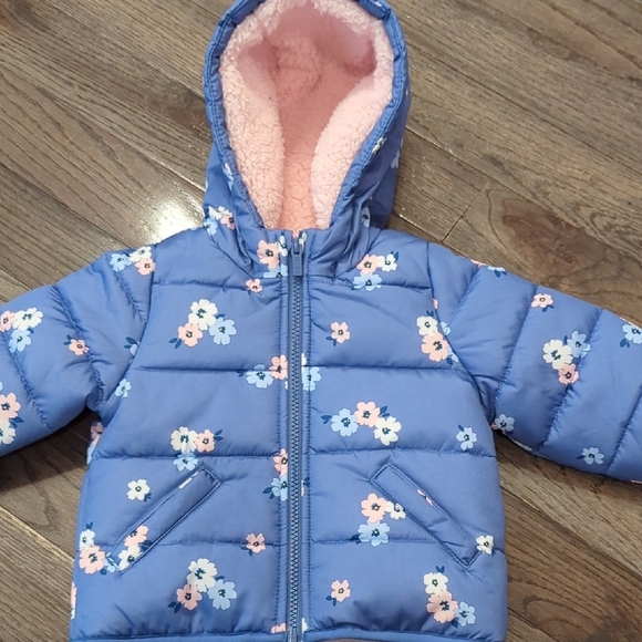 Carters Winter Jacket Puffer with Hood Girls 12M‎ Blue Floral - Picture 1 of 5